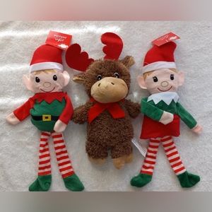 3 Plush Girl and Boy Elf and Reindeer